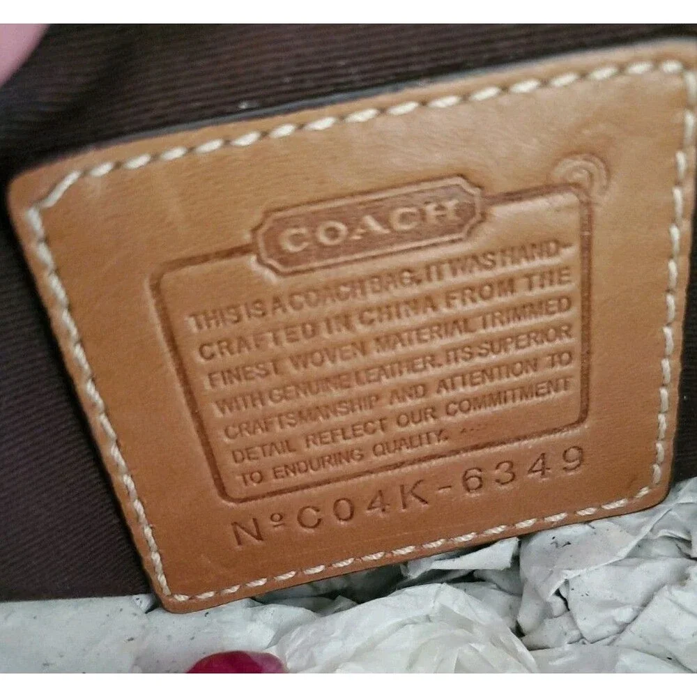 Coach Soho Signature C Buckle Flap Shoulder Bag Camel Tan Leather Trim 6349